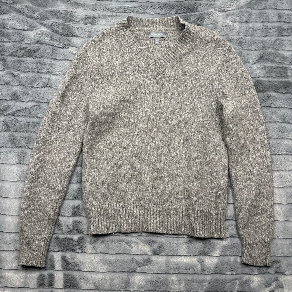 Bonobos Mens Slim Fit V-Neck Merino Wool Blend Sweater Grey Marl Medium 15219